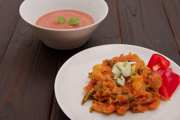 Potato goulash with tofu on a table