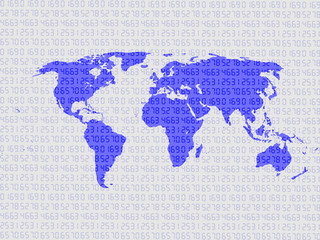 World map on digits as background represent innovation concept and global connection. Technology Background.  Concept of travelling around the world. Vector illustration.