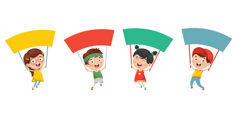 Vector Illustration Of Kids Holding Placard