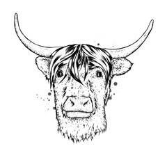 Bull with horns. Vector illustration. Technology and music.