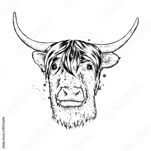 "Bull with horns. Vector illustration. Technology and music." Stock image and royalty-free