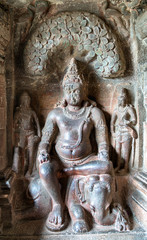 Interior of Indra Sabha temple at Ellora Caves, India