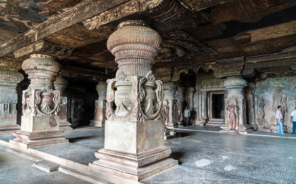 Interior of Indra Sabha temple at Ellora Caves, India