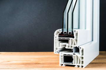 windows cross section, triple glass, double chamber