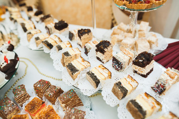 Different kinds of baked sweets on a buffet