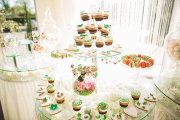 Different kinds of baked sweets on a buffet