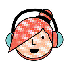 Cartoon girl with headphones over white background, colorful design. vector illustration