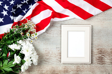 USA flag on wood background