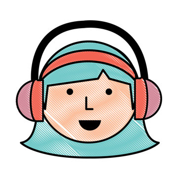 Cartoon girl with headphones over white background, colorful design. vector illustration
