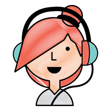 Cartoon girl with headphones over white background, colorful design. vector illustration