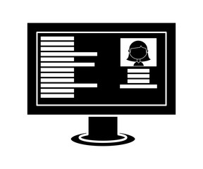 Computer with social profile on screen over white background, vector illustration