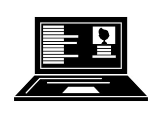 Laptop computer with social profile on screen over white background, vector illustration