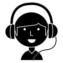 Cartoon man with headphones over white background, vector illustration