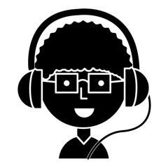 Cartoon man with glasses and headphones over white background, vector illustration