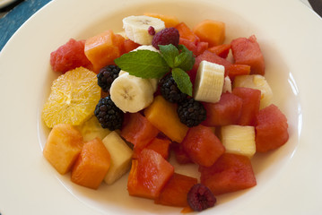 Dish with fresh organic fruits, traditional breakfast in central america. Fresh and presentable.