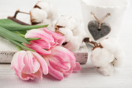 Tulips and cotton flowers