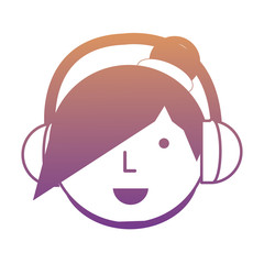 Cartoon girl with headphones over white background, colorful design. vector illustration