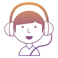Cartoon man with headphones over white background, colorful design. vector illustration