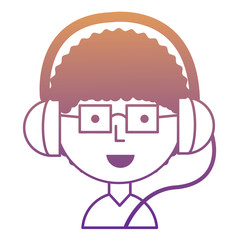 Cartoon man with glasses and headphones over white background, colorful design. vector illustration
