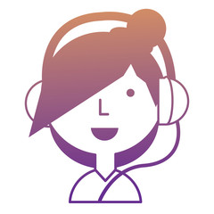 Cartoon girl with headphones over white background, colorful design. vector illustration