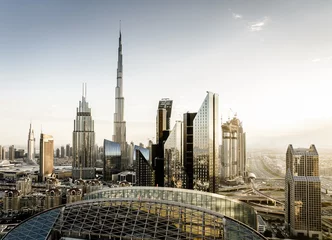 Fotobehang Burj Khalifa Skyline van het centrum van Dubai