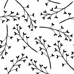 Botanical seamless pattern with blooming branches. Hand drawn design elements. Vector illustration.