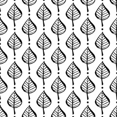 Botanical seamless pattern with leaves. Hand drawn design elements. Vector illustration.