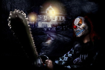 horror clown and scary house
