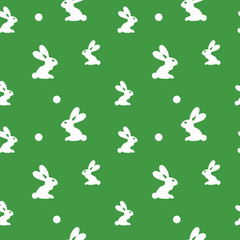 Rabbit seamless green pattern for packing, wrapping, textyle. Easter background. Holiday bright texture