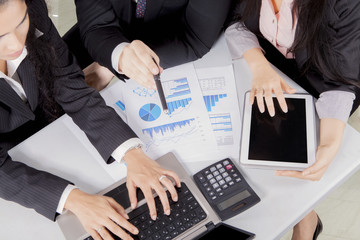Top view of business people in a group meeting