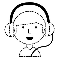 Cartoon man with headphones over white background, vector illustration