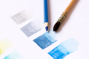 Obraz premium Brash and watersoluble pencil on paper with skale color