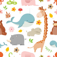 Creative Cute Wild Animals vector pattern