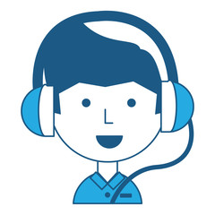 Obraz na płótnie Canvas Cartoon man with headphones over white background, blue shading design. vector illustration