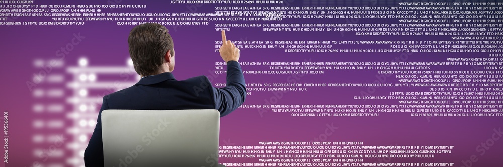 Poster composite image of businessman pressing an invisible virtual