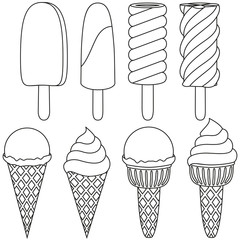 Black and white Ice cream cone icon set 8 elements.