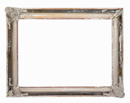An old wooden frame isolated on a white background