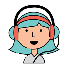 Cartoon girl with headphones over white background, colorful design. vector illustration