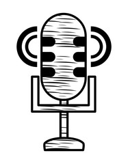 sketch of Retro microphone icon over white background, vector illustration
