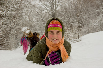 Fototapeta premium Group of happy children enjoying in winter