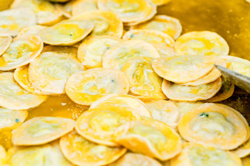 Close-up of potato dumplings or pelmeni