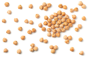 Fototapeta na wymiar uncooked chickpea isolated on white, top view