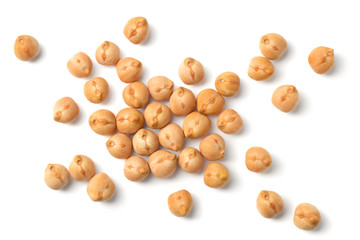 Fototapeta na wymiar uncooked chickpea isolated on white, top view