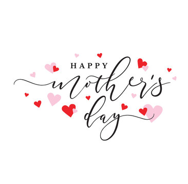 Happy Mother's Day Holiday Typography with Pink and Red Hearts