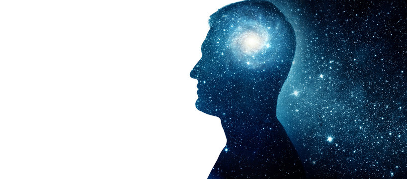 The universe within. Silhouette of a man with the space as a brain. The concept on scientific and philosophical topics. Elements of this image furnished by NASA