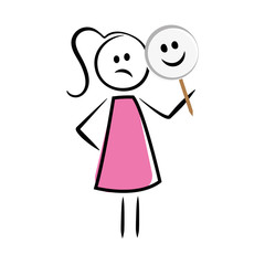 Frau versteckt sich hinter Maske