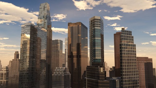 modern city at sunset view from above 3D rendering