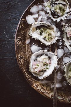 Fresh oysters with serrano cilantro mignonette sauce