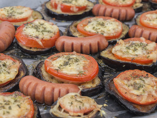 eggplant with tomato and cheese baked in the oven. 