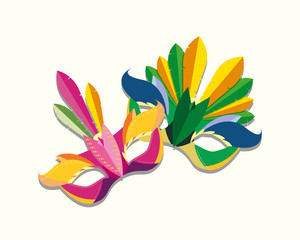 Carnival masks icon over white background, colorful design vector illustration